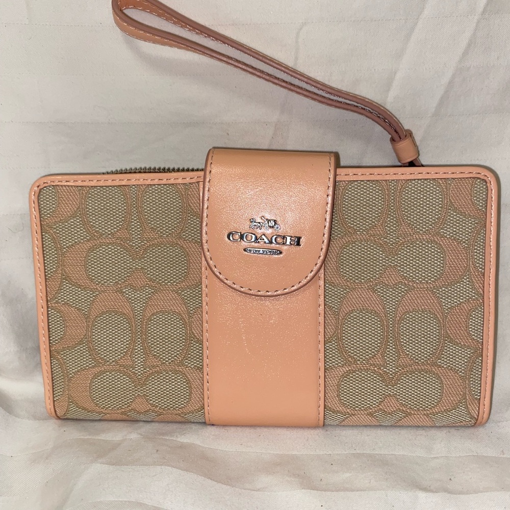 Coach Tan and Peach Women's Wristlet